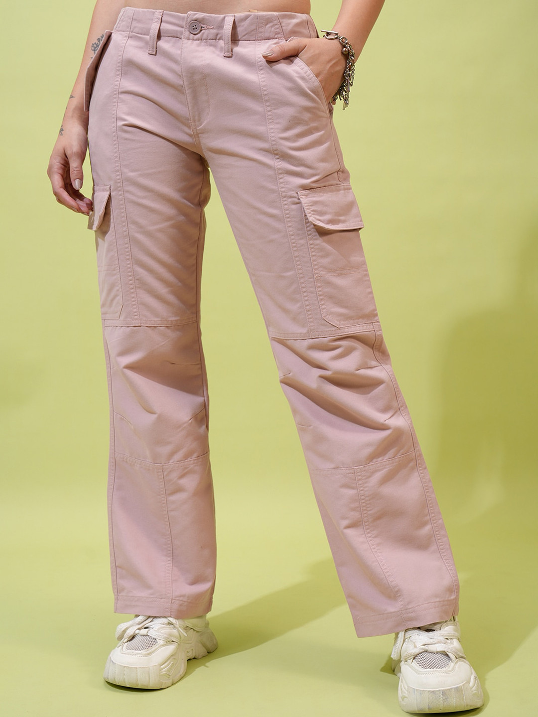 Tokyo Talkies Women Pink Straight Fit Low Waist Cotton Trouser
