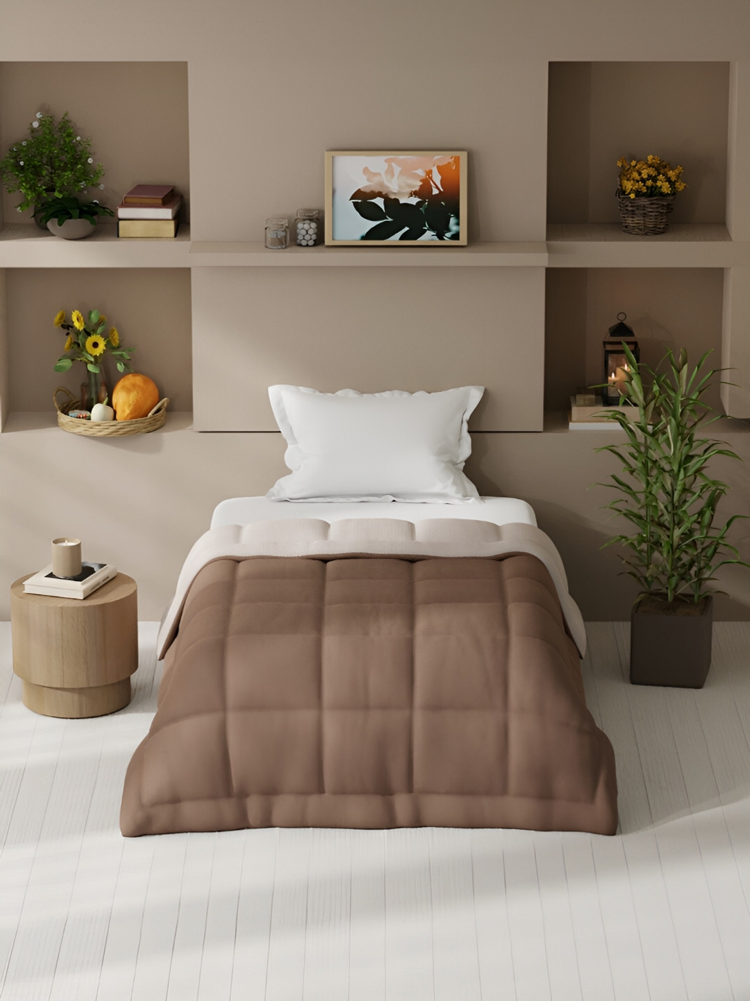 KOPA Brown & Peach-Coloured Microfiber AC Room 150 GSM Single Bed Comforter
