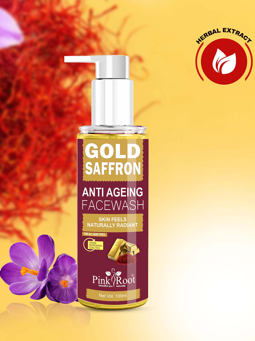 Pink Root Gold Saffron Face Wash - 100 ml