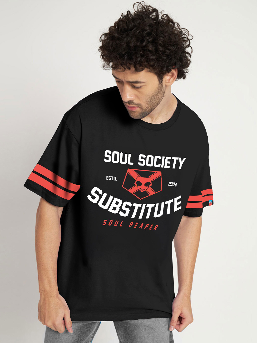 COMICSENSE Anime Shinigami Printed Drop-Shoulder Sleeves Cotton Oversized T-shirt