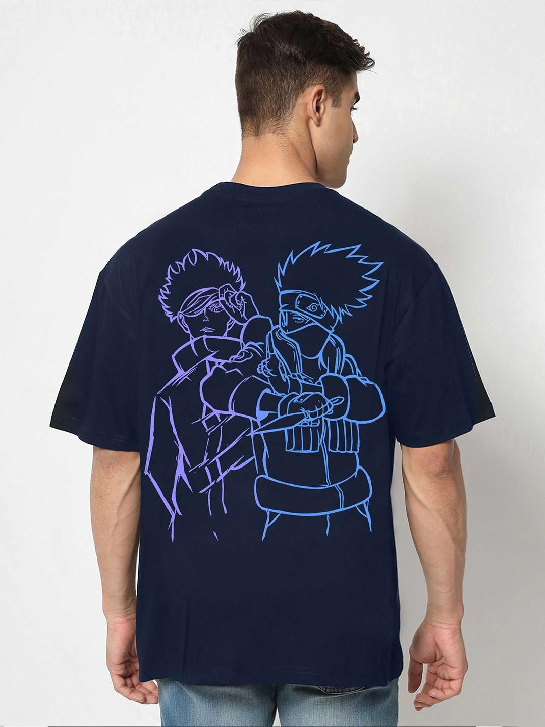 COMICSENSE Anime Naruto Printed Drop-Shoulder Sleeves Cotton Oversized T-shirt