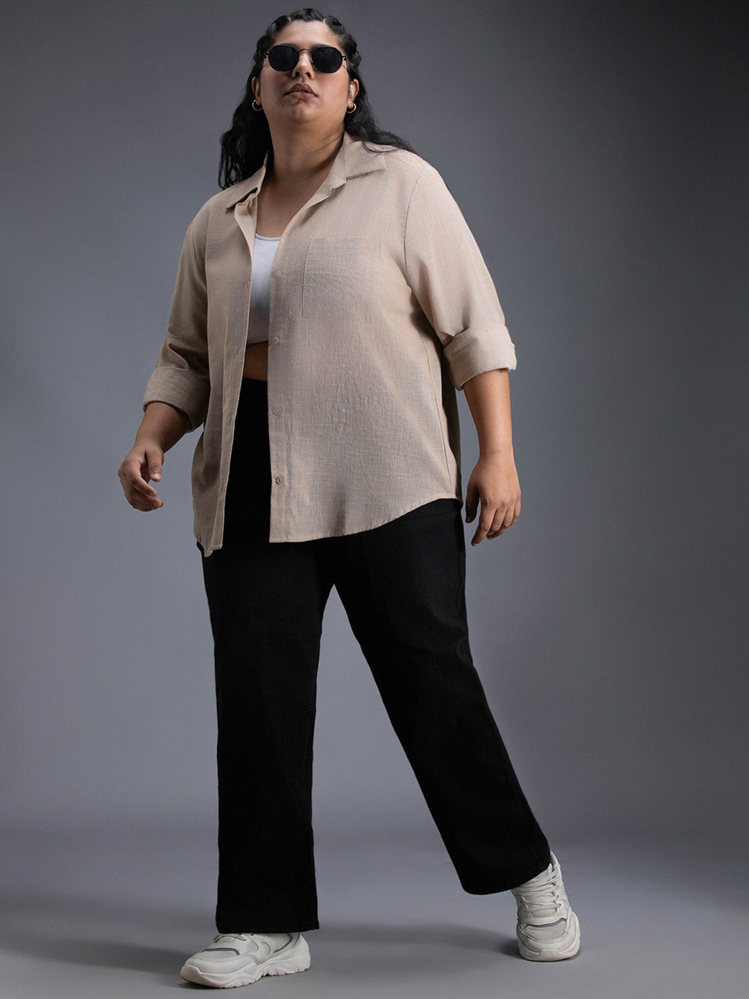 Freeform by High Star Classic Spread Collar Curved Cotton Oversized Casual Shirt