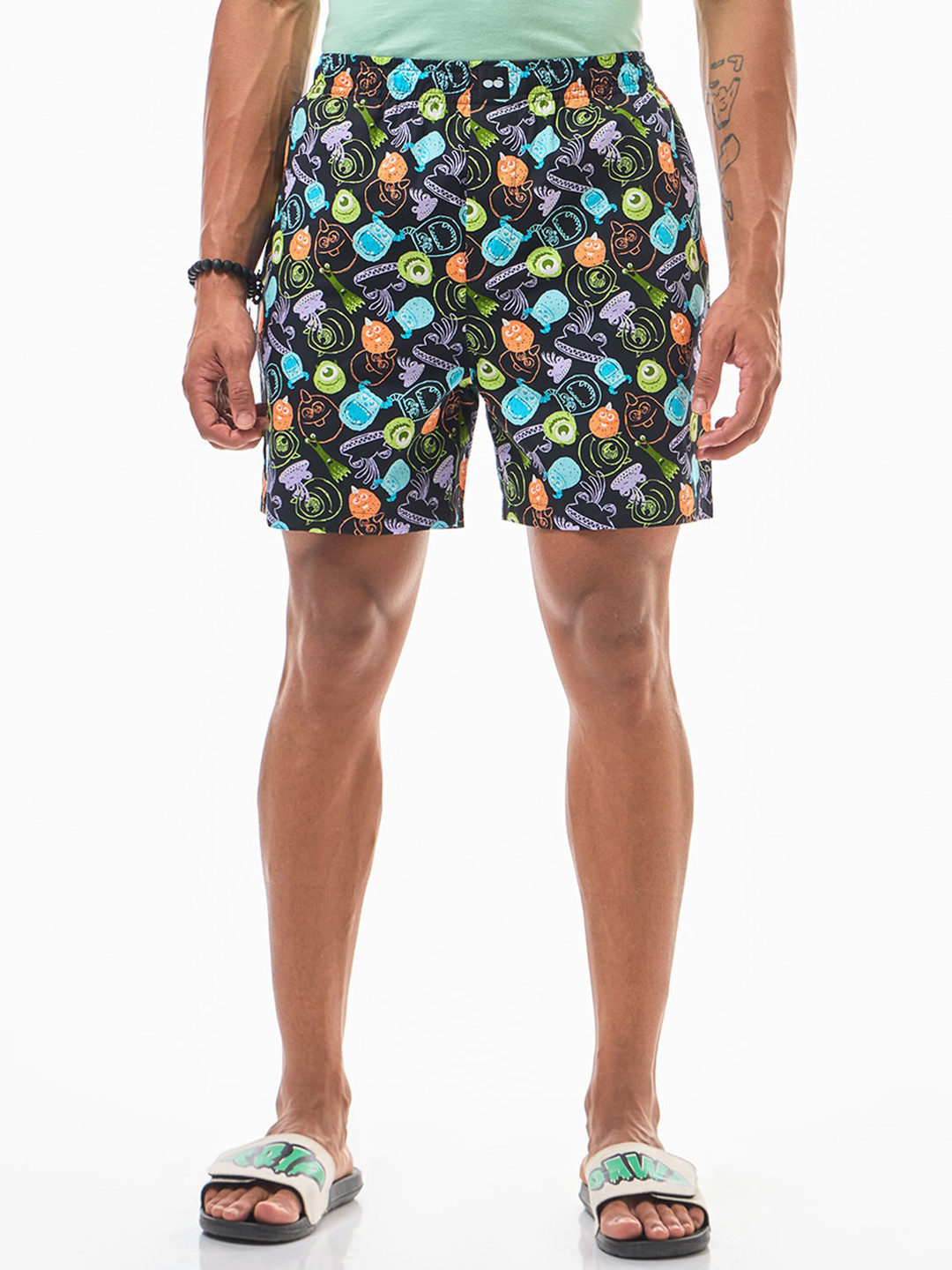 Bewakoof Black Printed Anti-Roll Cotton Boxers