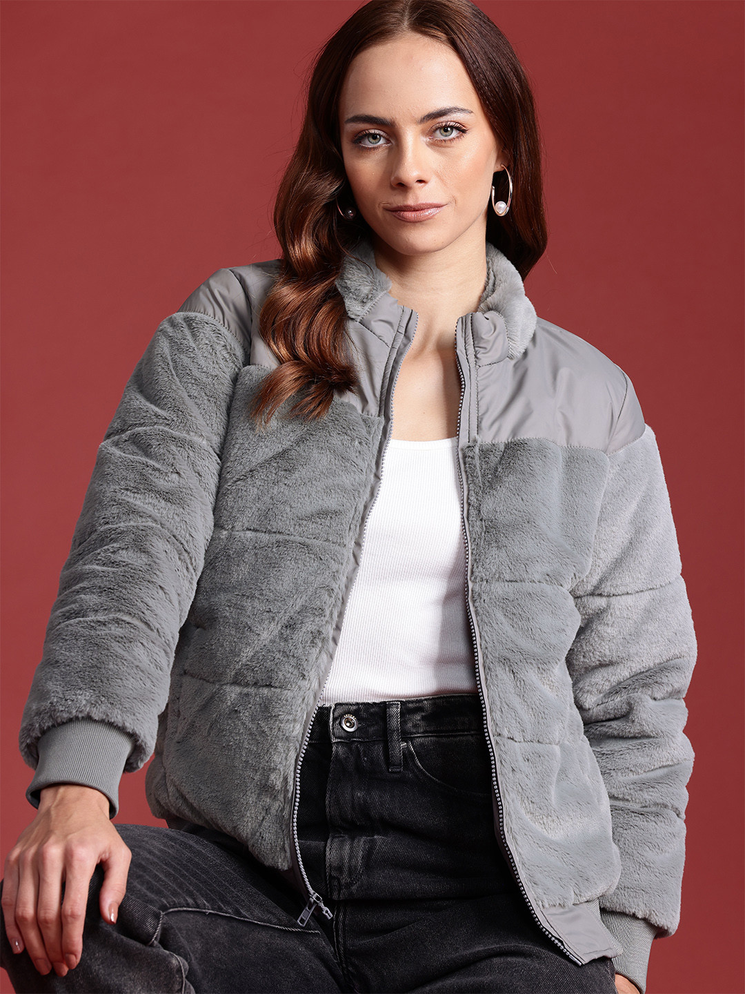 all about you Faux-Fur Detail Bomber Jacket