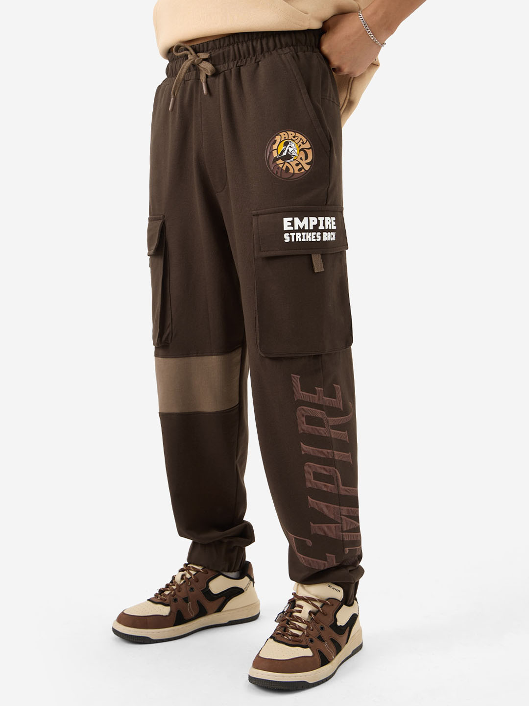 The Souled Store Men Brown Relaxed-Fit Printed Pure Cotton Joggers