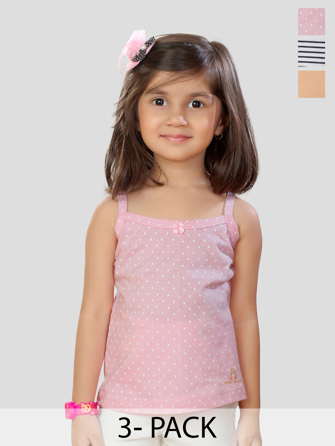 Inner Amour Girls Pack Of 3 Printed Premium Quality Anti Bacterial Camisole