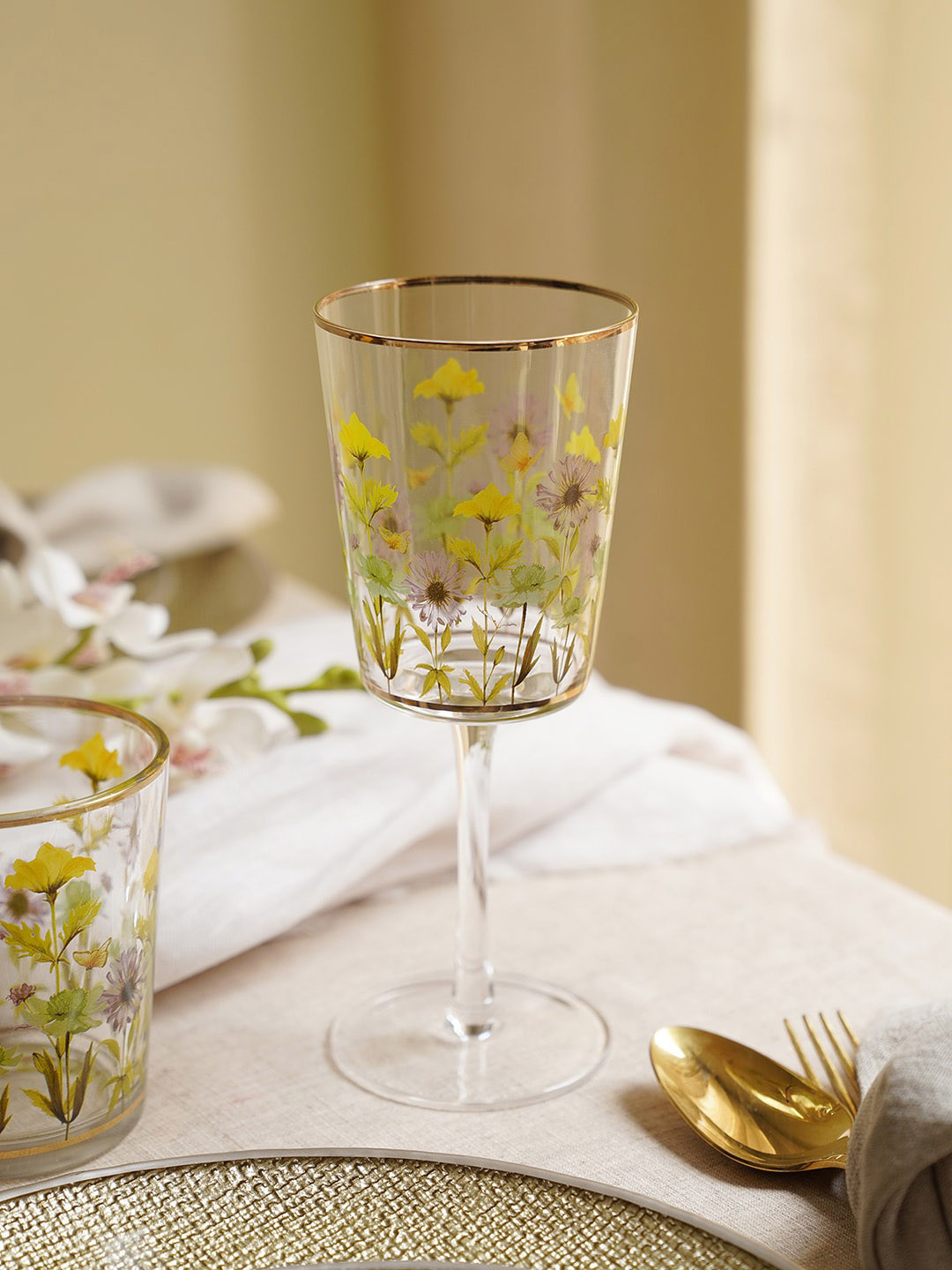 Pure Home and Living Transparent 2 Pieces Printed Wine Glass