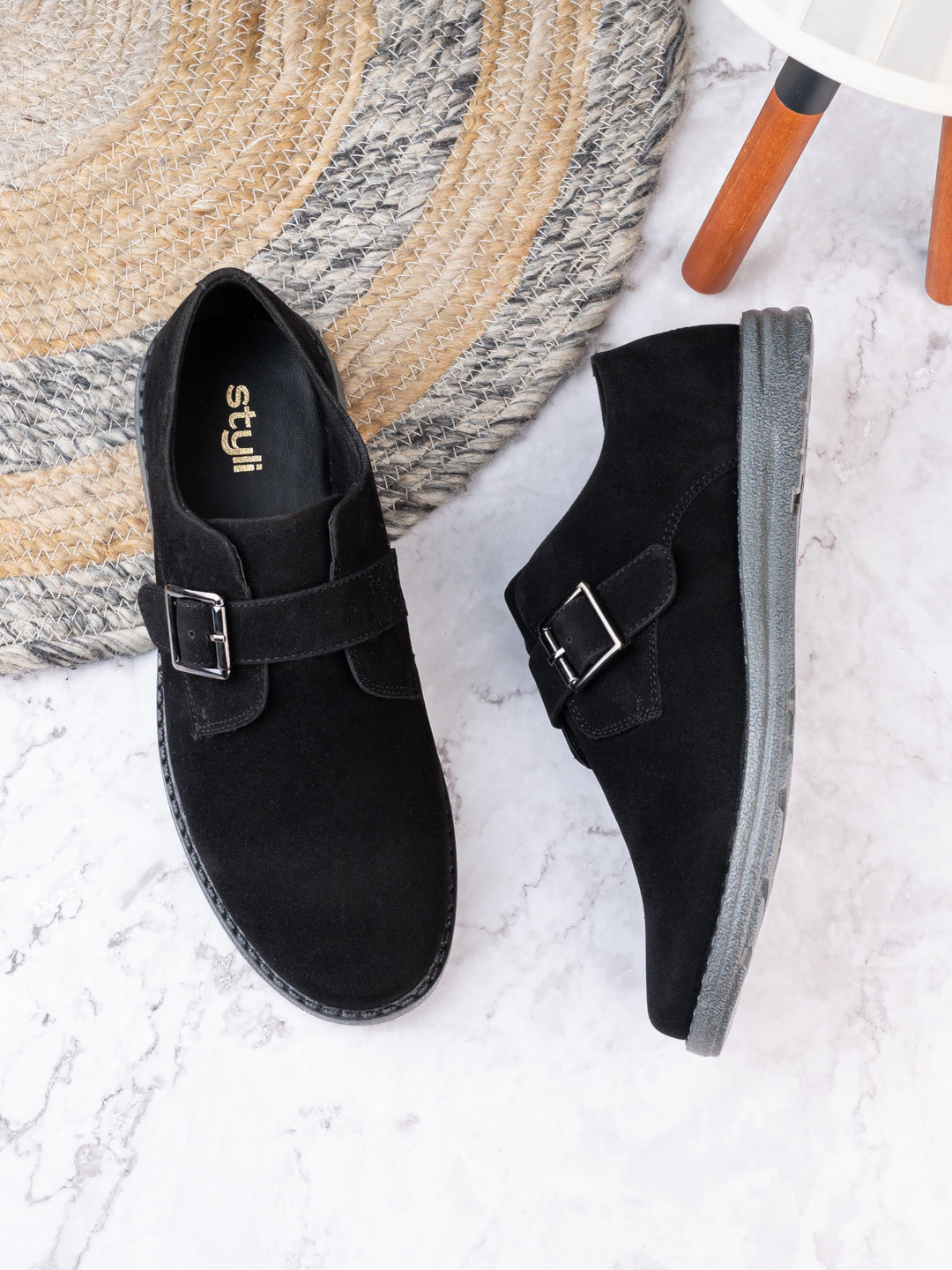 Styli Men Belt Buckle Detail Monk Shoe