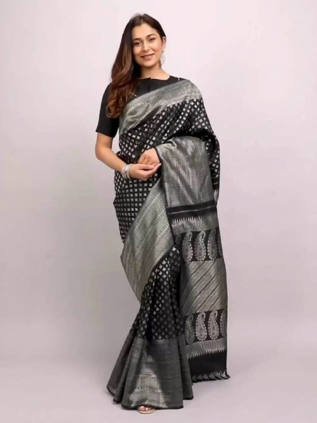 Flosive Polka Dots Woven Design Zari Art Silk Banarasi Saree
