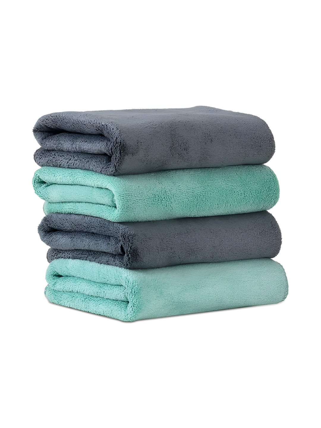 Yellow Weaves Grey & Green 4 Pieces 400 GSM Quick-Dry Hand Towels