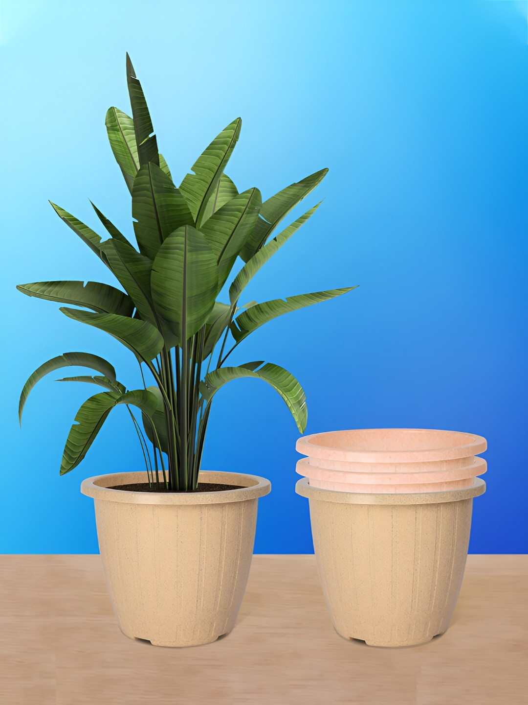 Kuber Industries Marble Duro 4 Pieces Peach-Coloured Textured UV-Protected Planters