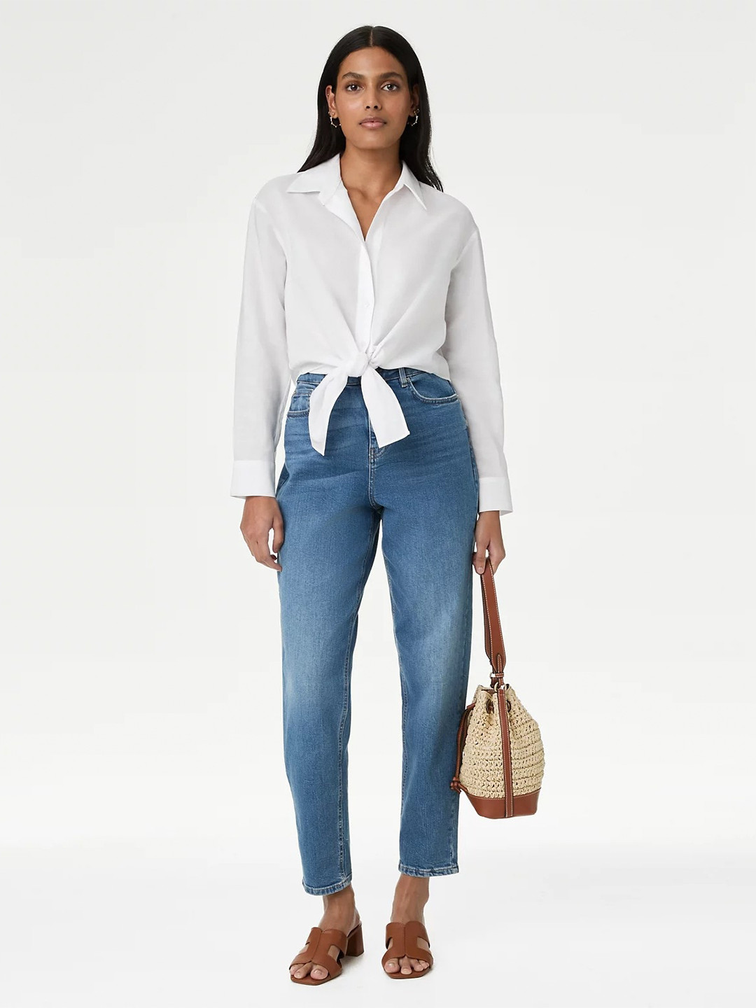 Marks & Spencer Spread Collar Tie Front Detail Casual Shirt