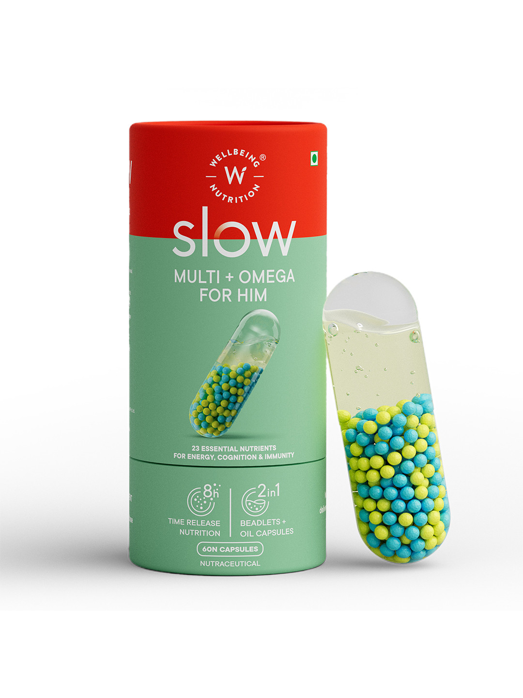 Wellbeing Nutrition Slow Multivitamin+ Veg Omega3 for Stamina Metabolism Bones 60Capsules