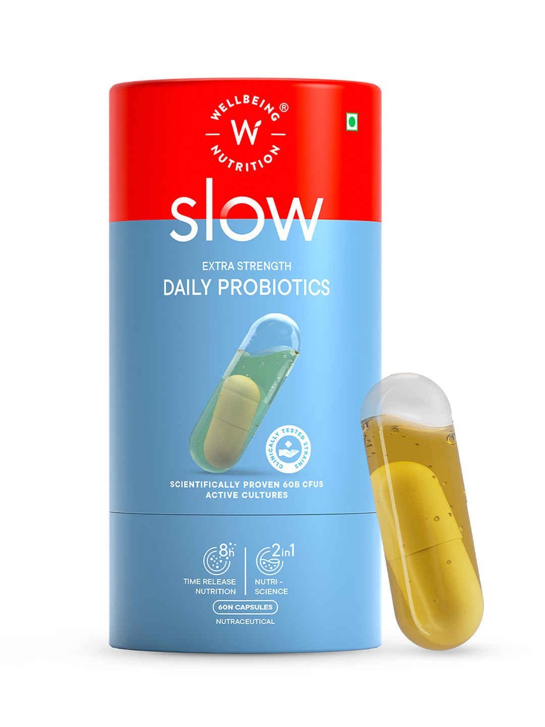 Wellbeing Nutrition SlowDaily 60 BillionCFU Probiotics For Bloating Indigestion 60Capsules