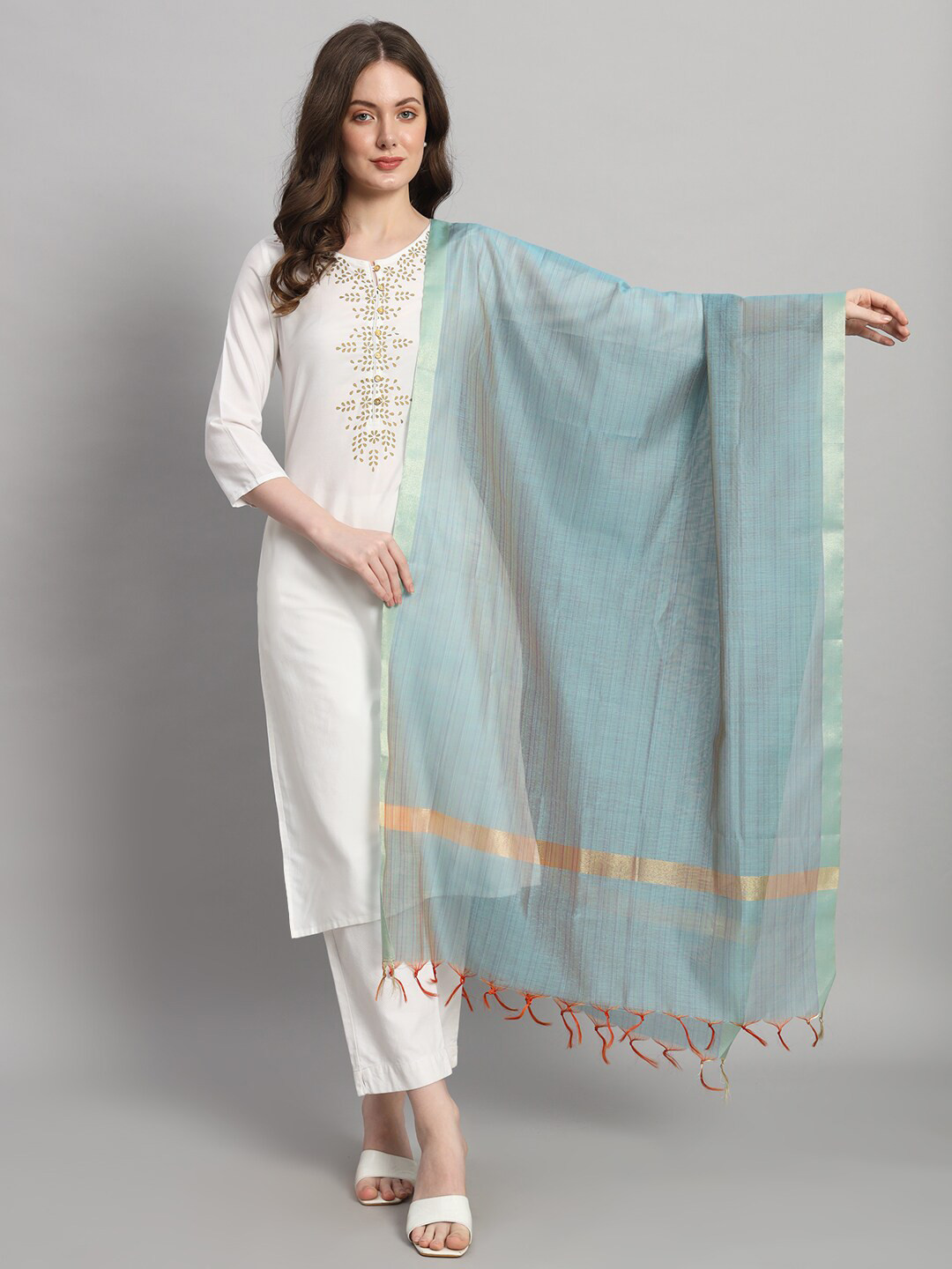 HANDICRAFT PALACE Striped Chanderi Silk Dupatta