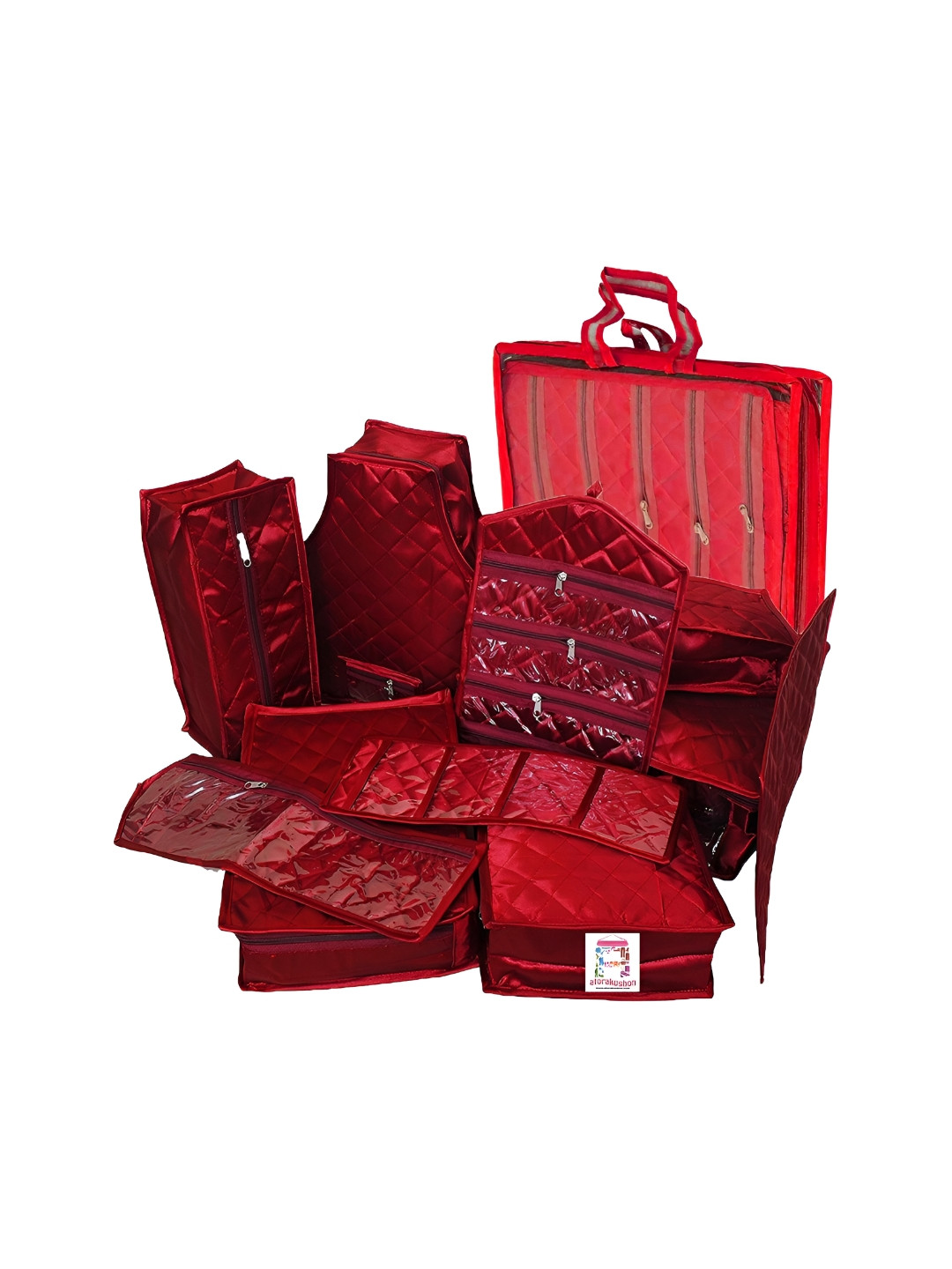 atorakushon Maroon 11 Pieces Clothes Storage Bags Wardrobe Organisers