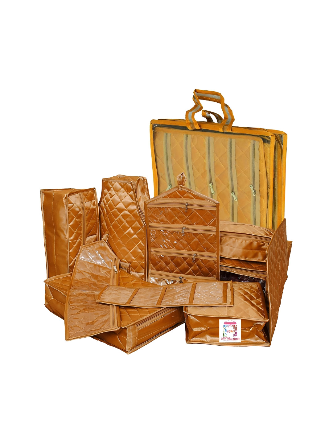 atorakushon Gold-Toned 11 Pieces Clothes Storage Bags Wardrobe Organisers