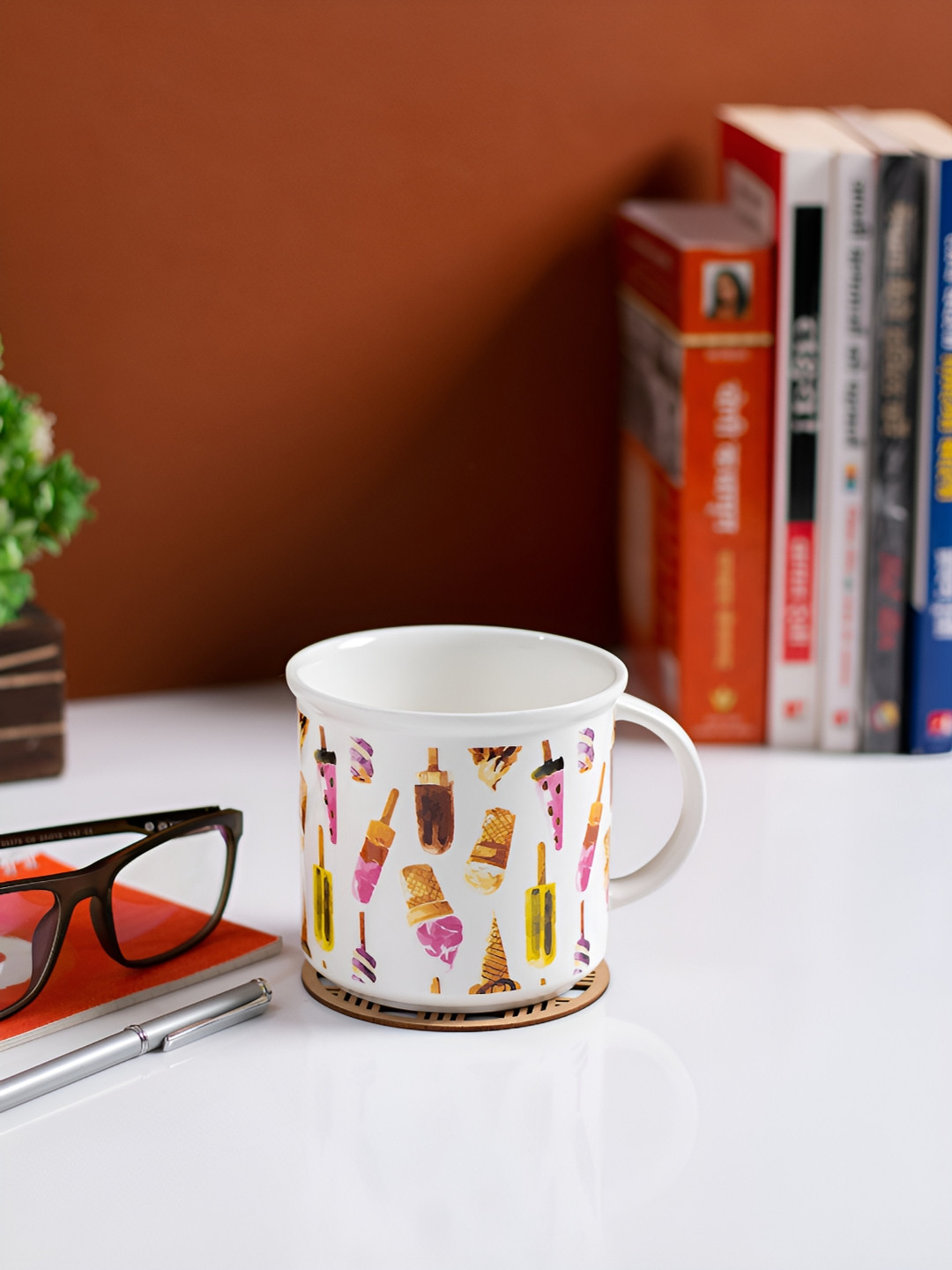 JCPL Onkar Name Personalised White Abstract Ceramic Microwave Safe 2 Piece Mugs-325ml