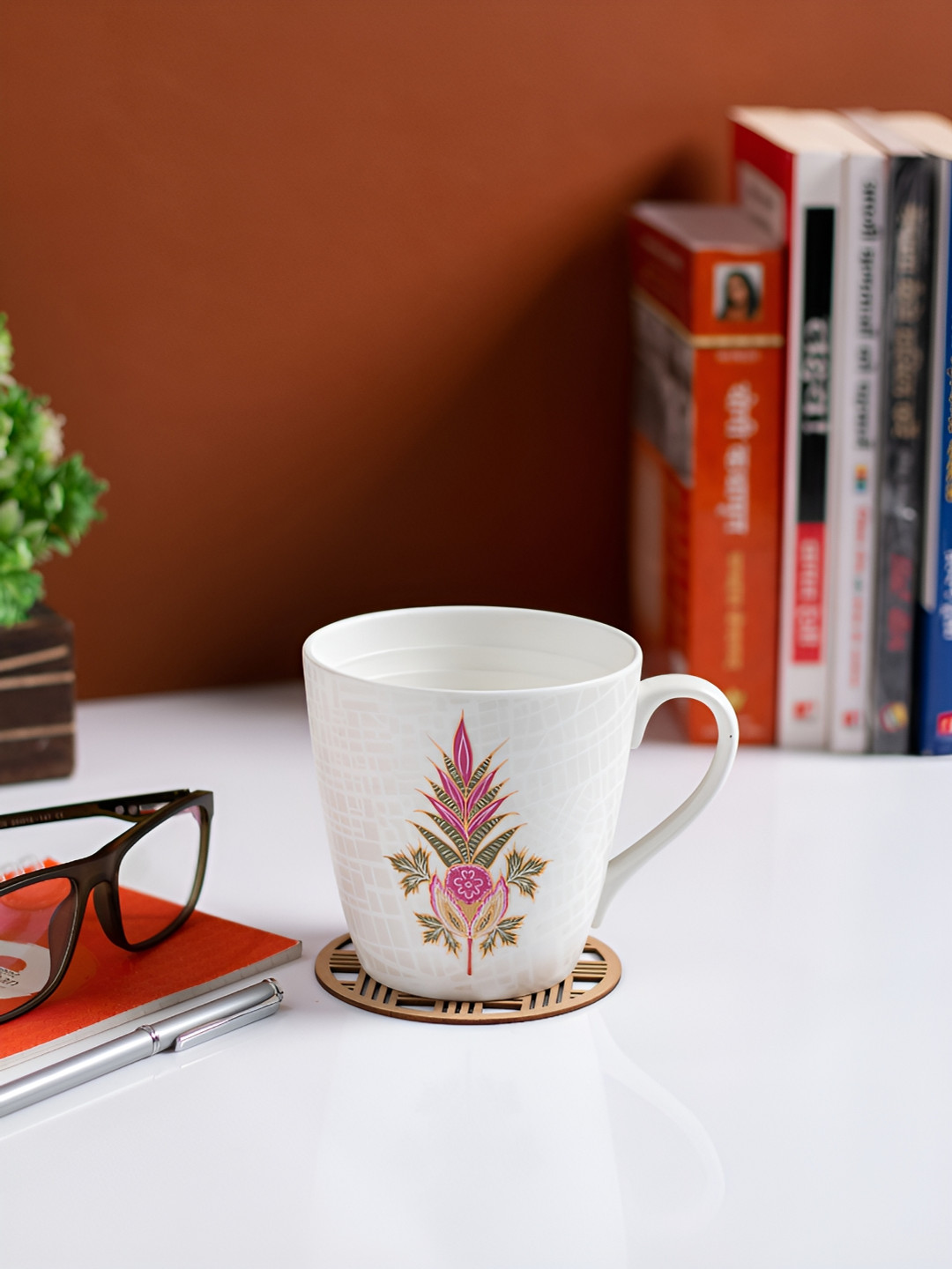 JCPL Mukesh Name Personalised White Floral Ceramic Microwave Safe 2 Piece Mugs-325ml