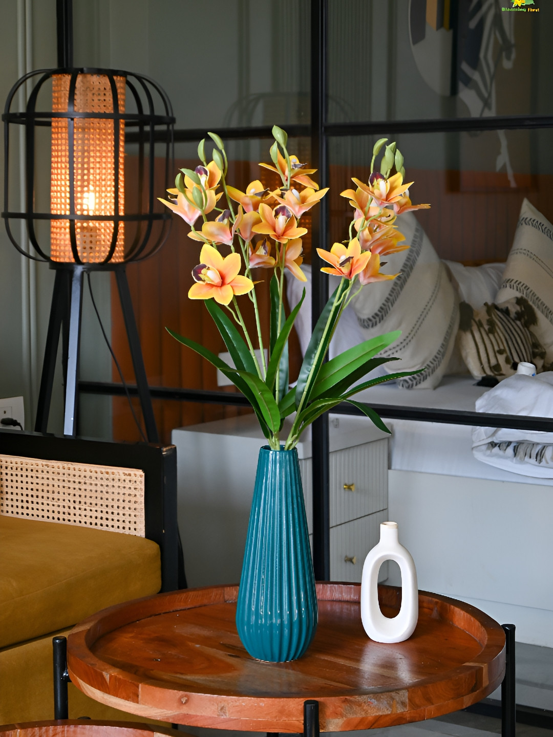 Blooming Floret Orange Cymbidium Orchid Artificial Flower