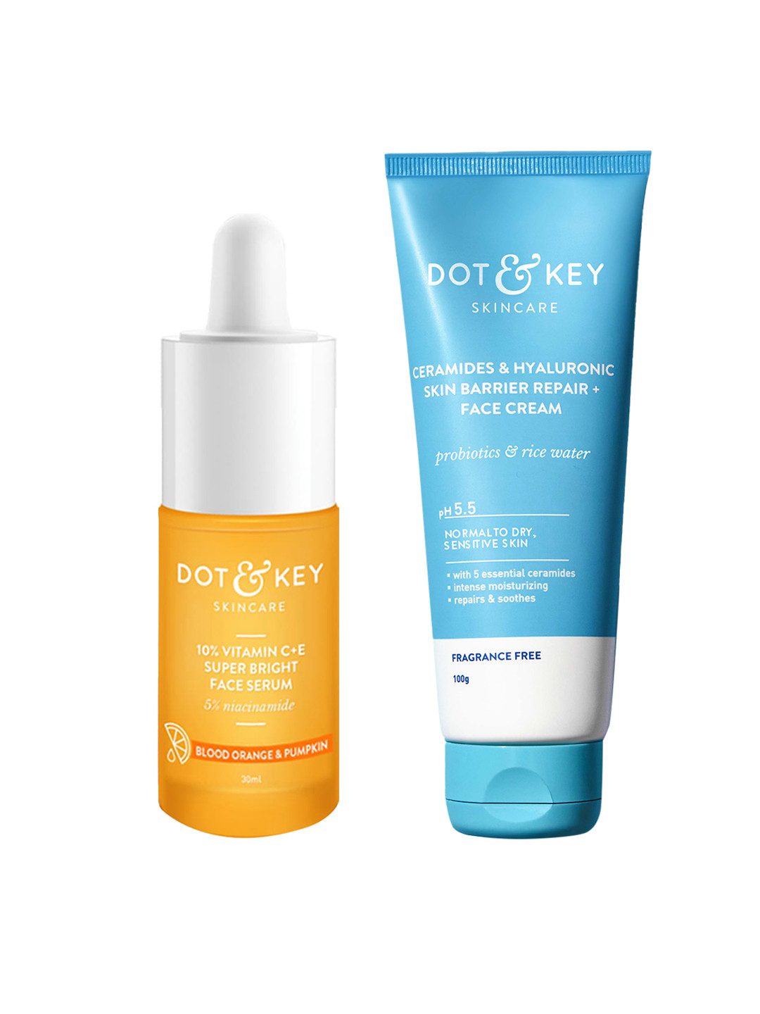 DOT & KEY Set of Vitamin C+E Face Serum 30ml & Barrier Repair Hydrating Face Cream 100g