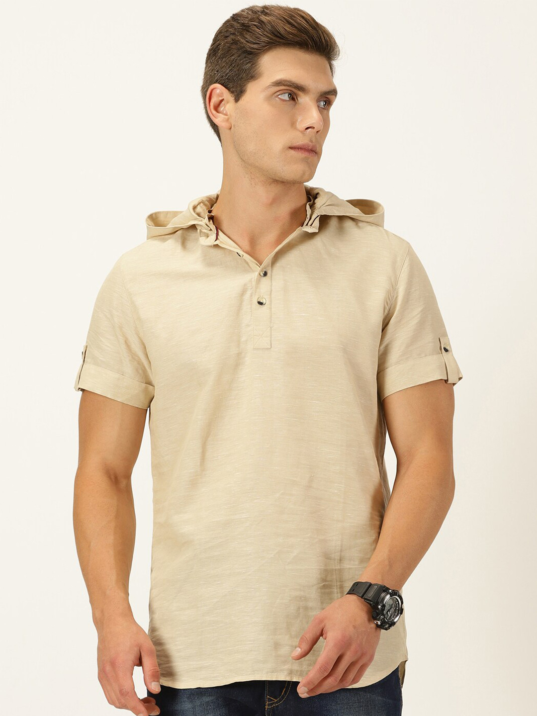 Thomas Scott Cotton-Linen Hooded Slim Fit Shirt