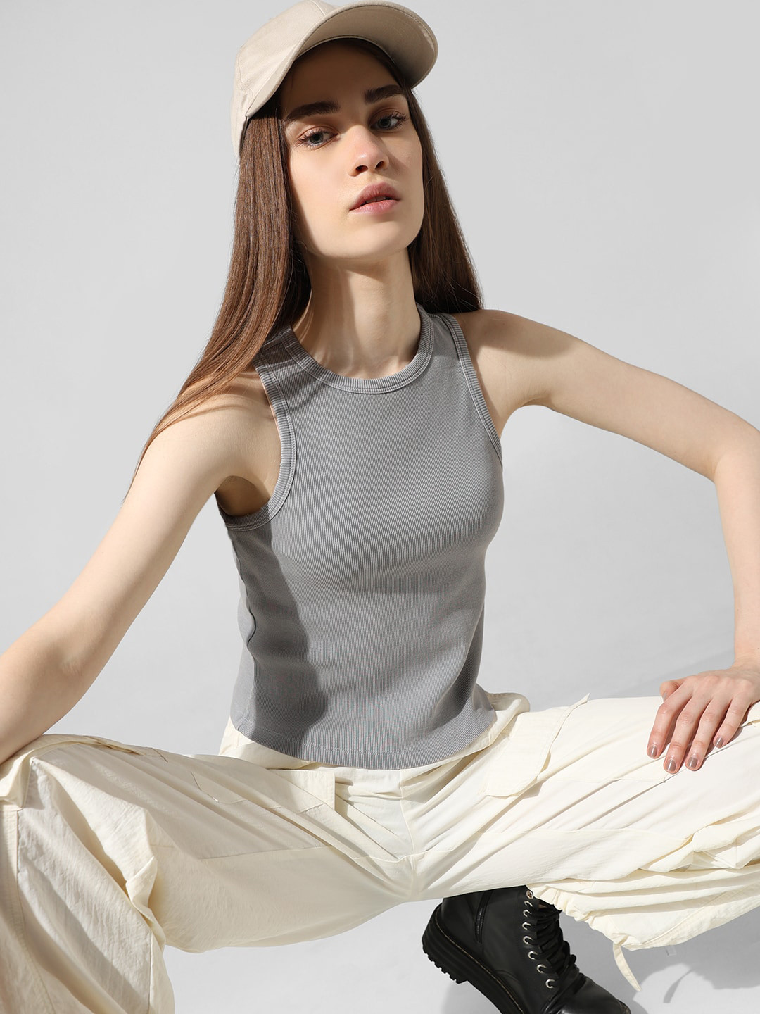 ONLY Onl Uexring Sleeveless Ribbed Fitted Top