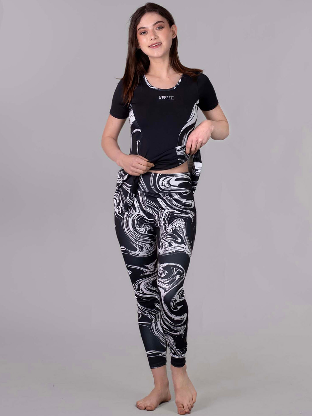 Keepfit Abstract Printed Quick-Dry Top & Tights Swim Set