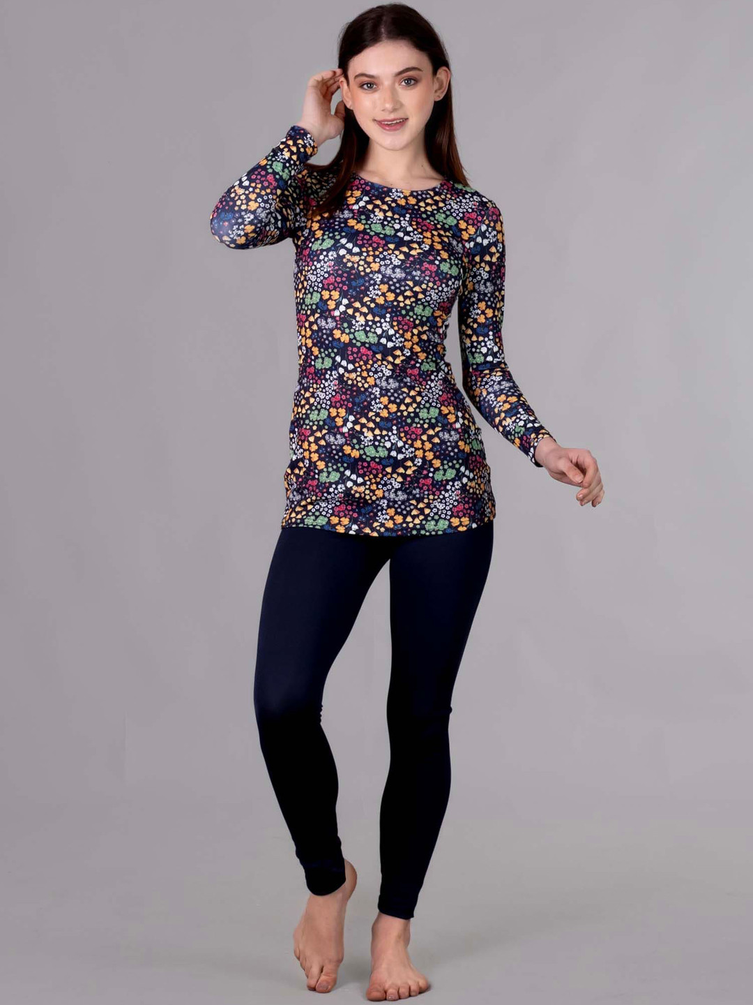 Keepfit Floral Printed Quick-Dry Top & Tights Swim Set