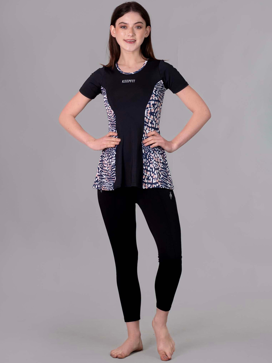 Keepfit Women's Leopard Printed 2-Piece Padded Swimset Black