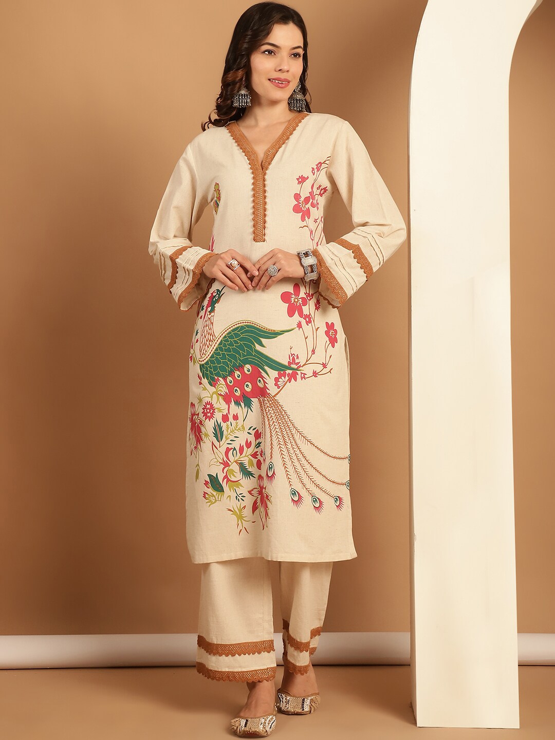 Tulsattva Ethnic Motifs Printed Pure Cotton Kurta With Palazzos - Kurta Sets for Women 29015854 | Myntra