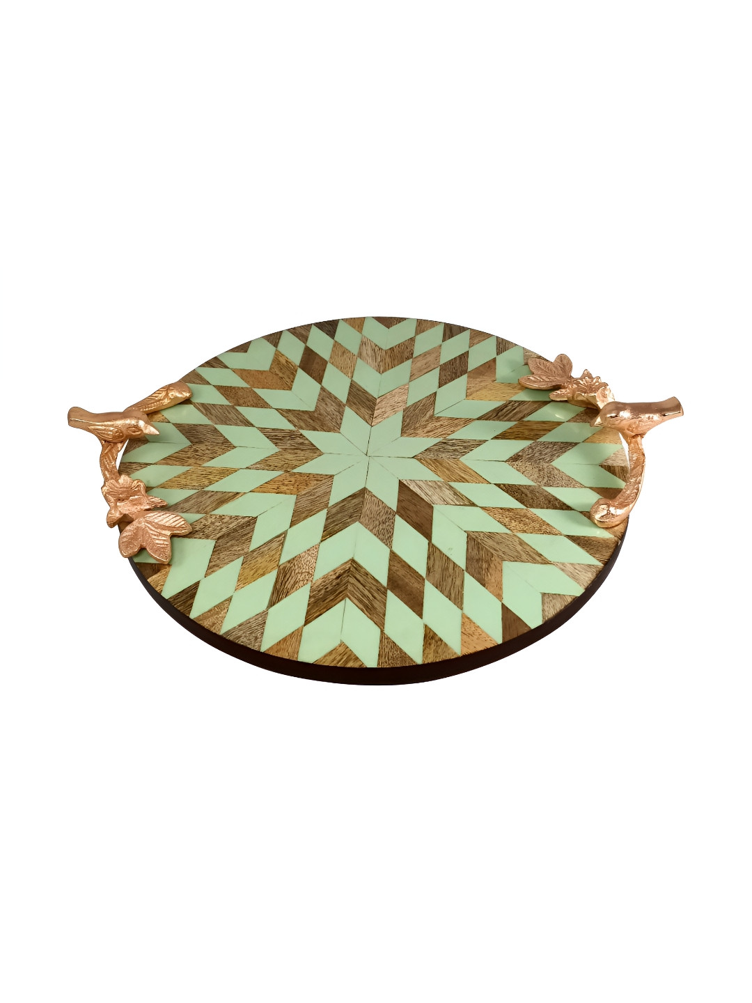 Extreme Karigari Green & Brown Printed Serving Tray