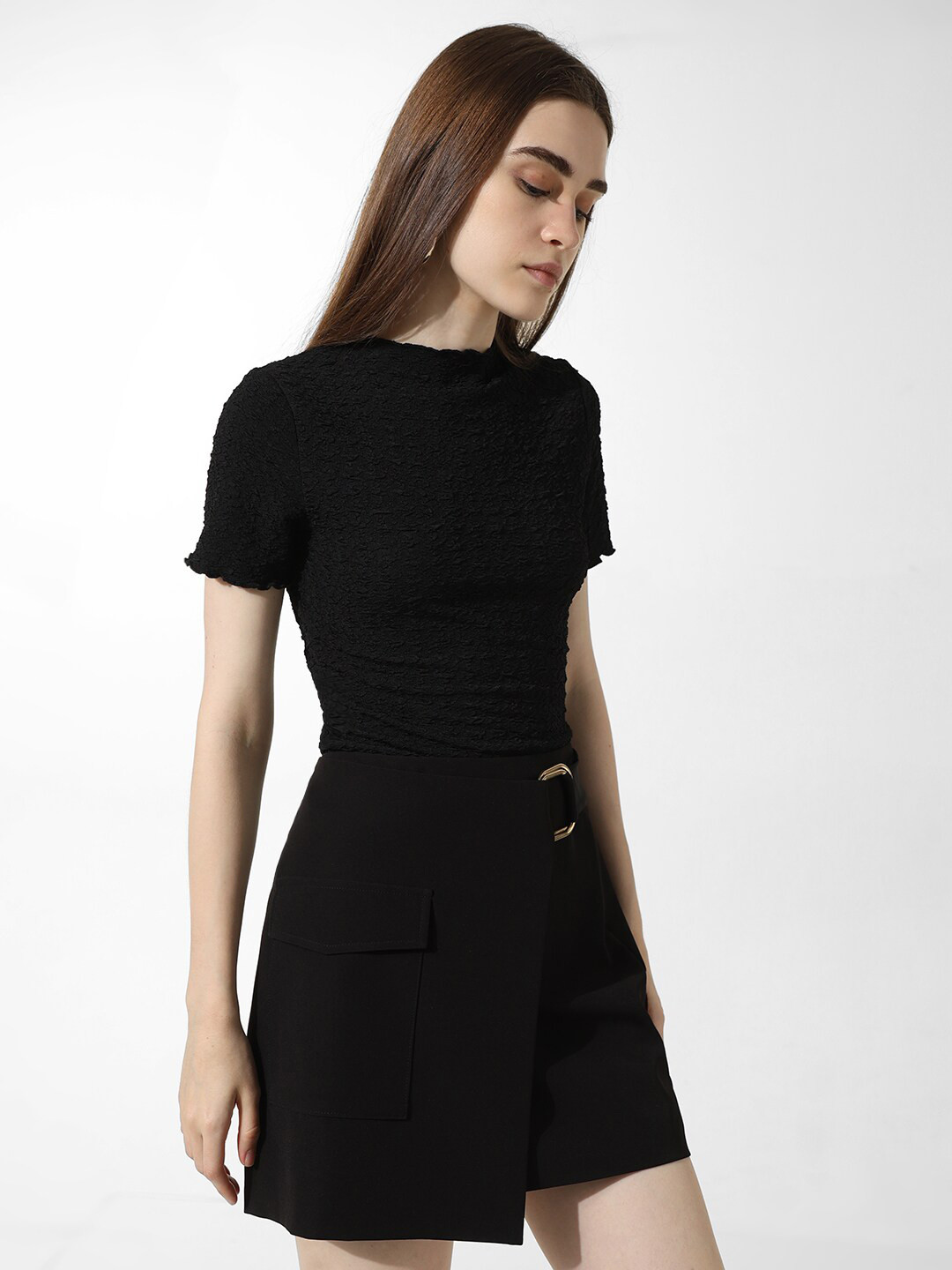 ONLY Onlgerda Ss Self Design High Neck Fitted Top