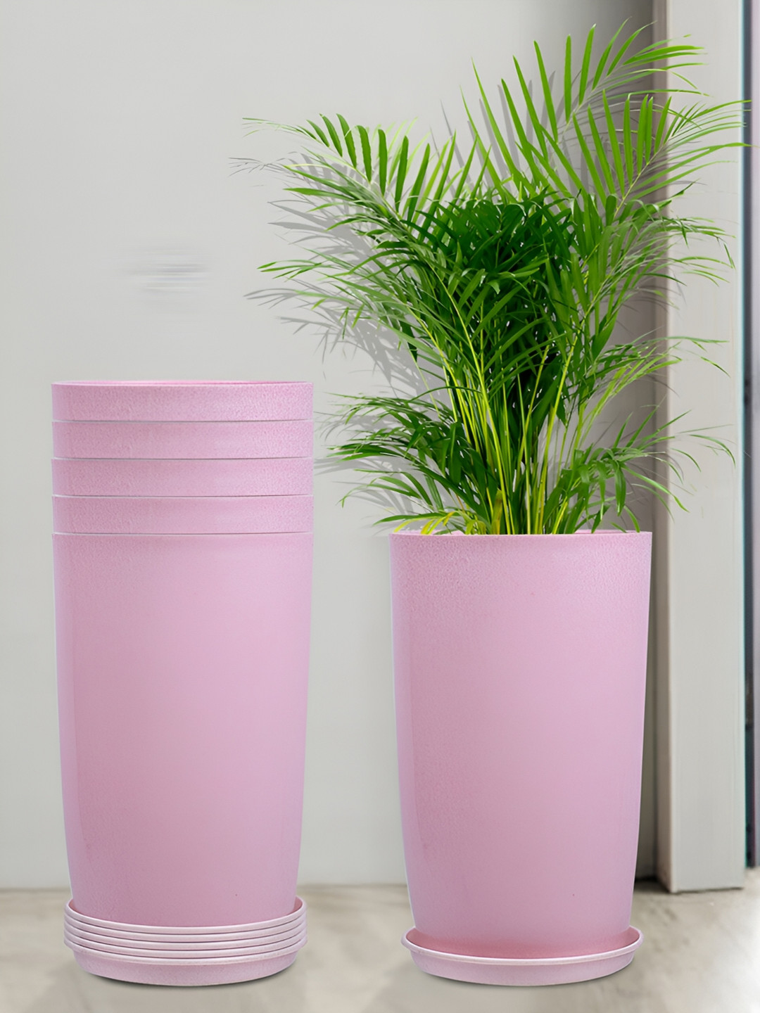 Kuber Industries Marble Emerald Pink 6 Pieces UV-Protected Planters With Trays