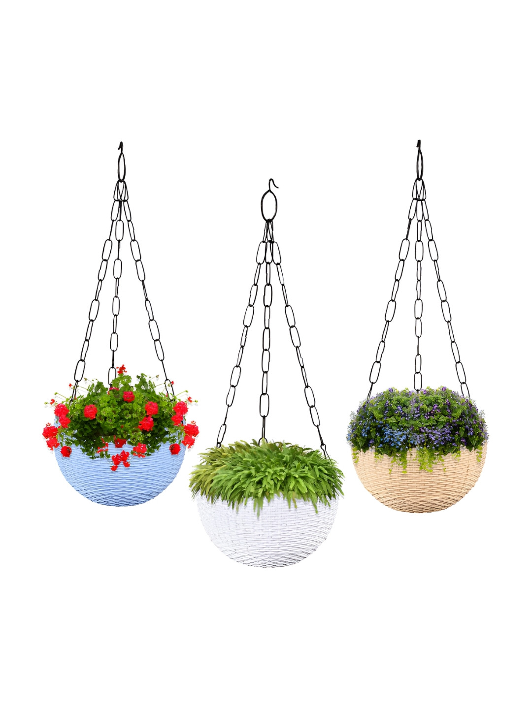 Kuber Industries Marble Euro White & Blue 3 Pieces Textured Hanging Planters