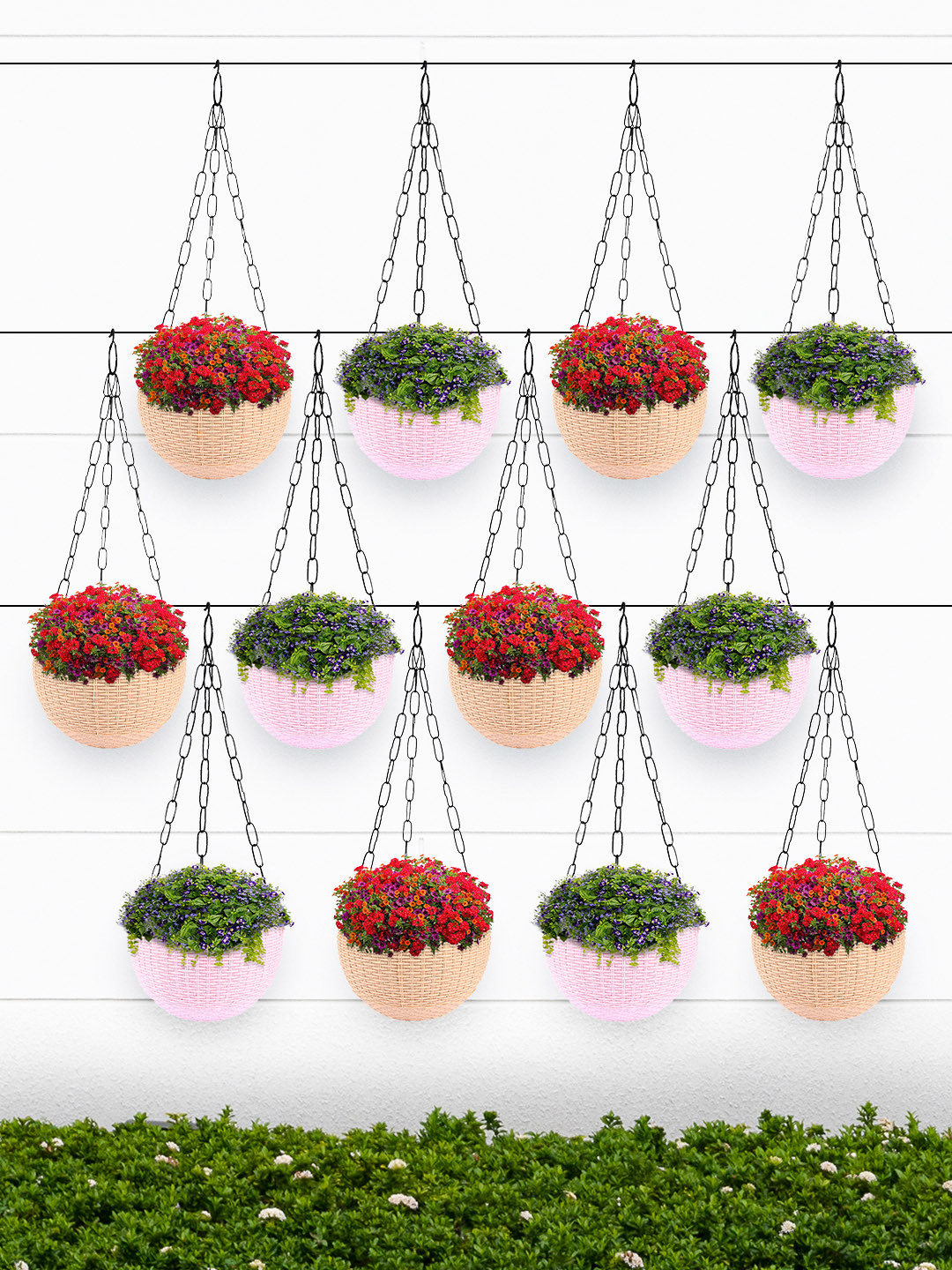 Kuber Industries Marble Euro Beige & Pink 12 Pieces Textured UV-Protected Hanging Planters