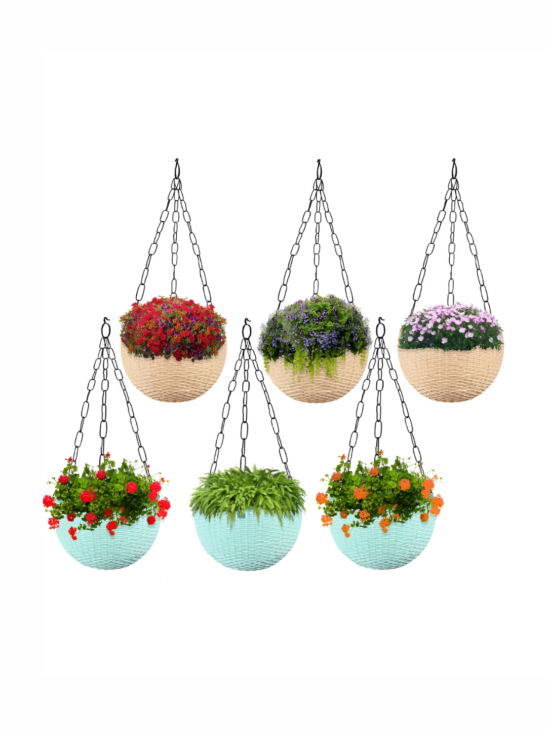 Kuber Industries Marble Euro Green & Beige 6 Pieces Hanging Planters