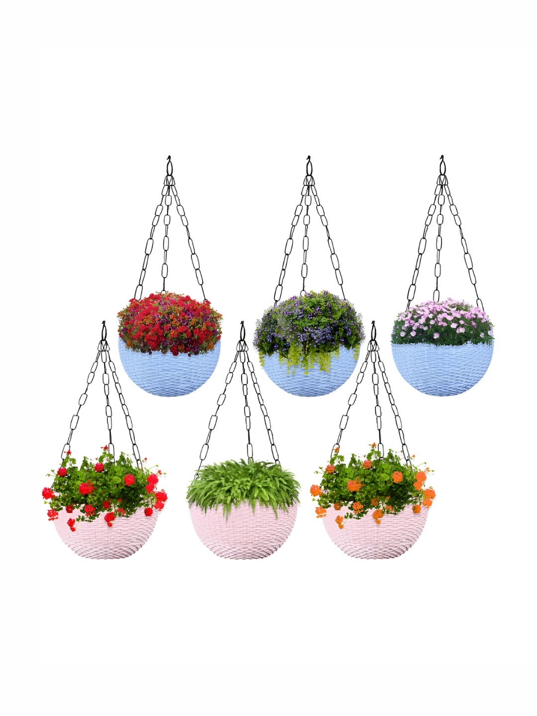 Kuber Industries Marble Euro Blue & Pink 6 Pieces Textured UV-Protected Hanging Planters
