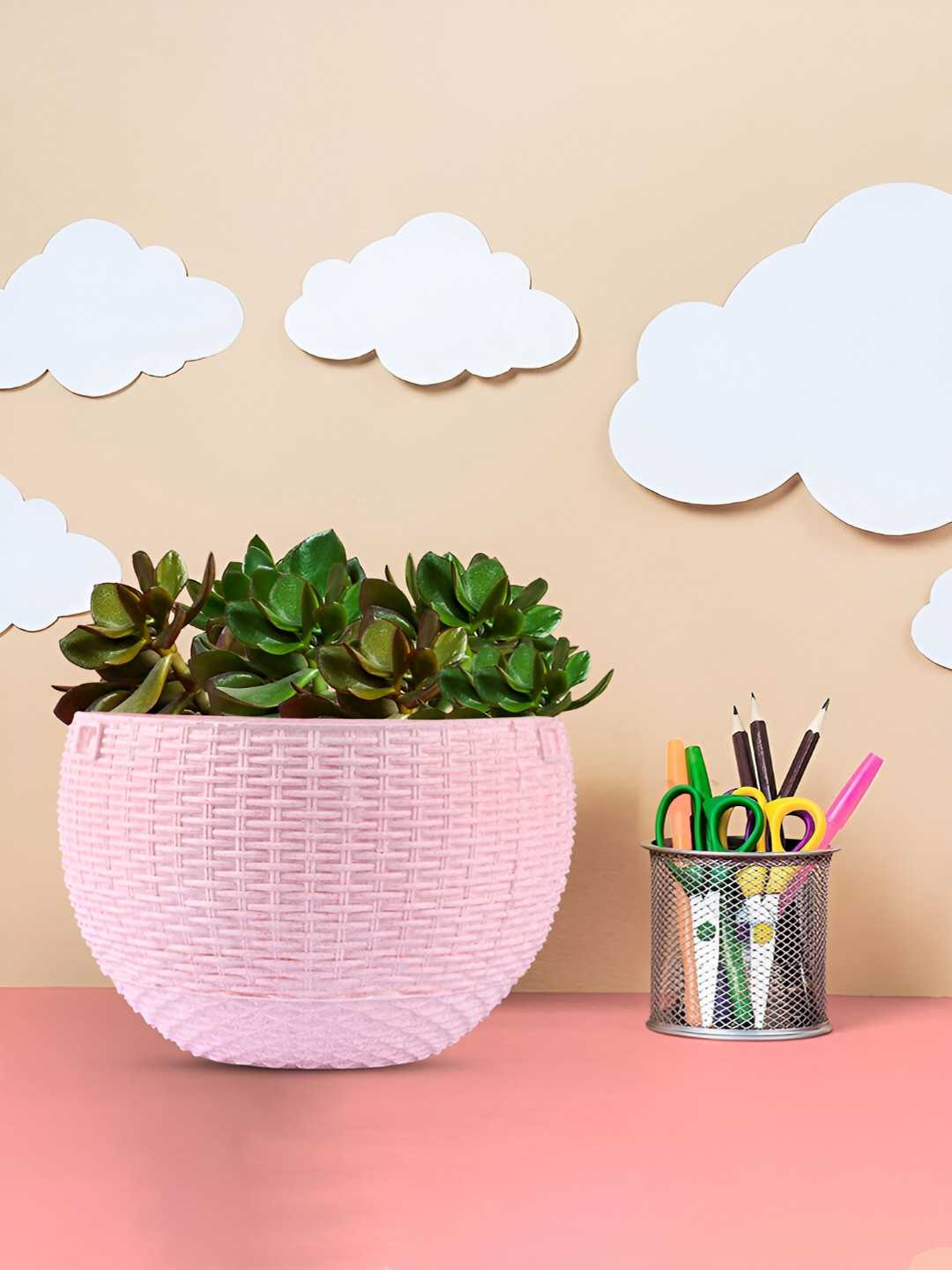 Kuber Industries Marble Euro Pink 3 Pieces Textured Hanging Planters