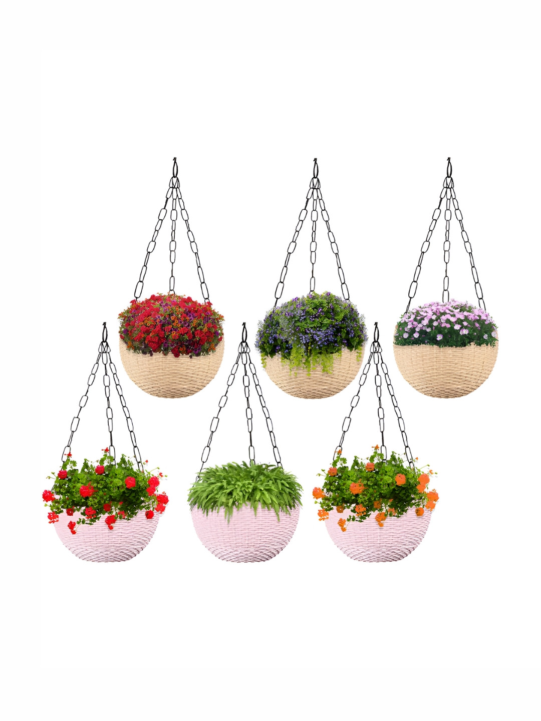 Kuber Industries Marble Euro 6 Pieces Beige & Pink Textured UV-Protected Hanging Planters