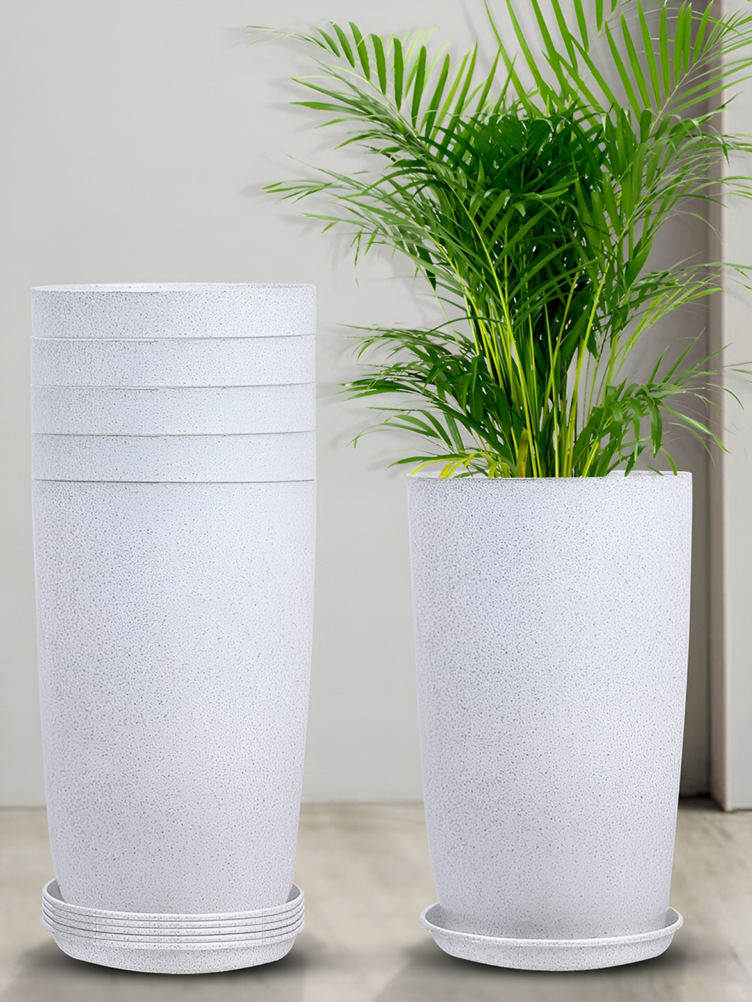 Kuber Industries Marble Emerald White 6 Pieces Marble Printed Planters With Trays