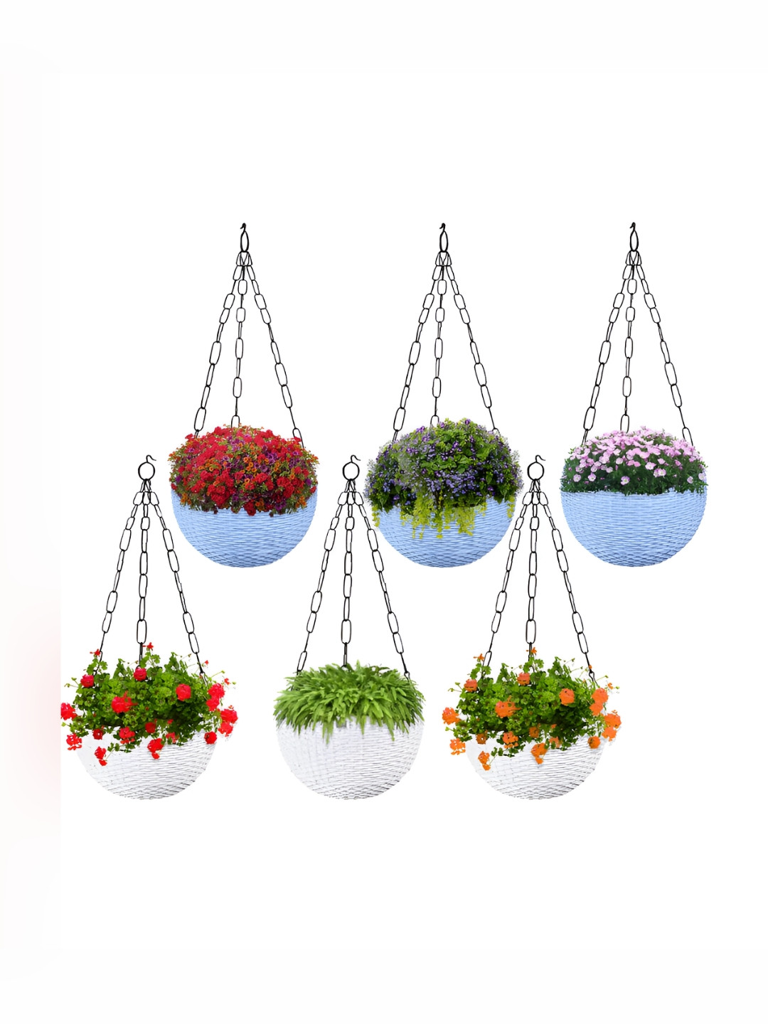 Kuber Industries Marble Euro Blue & White 6 Pieces Textured Hanging Planters
