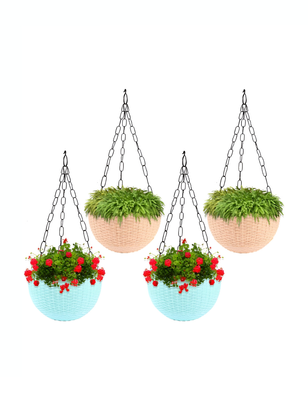Kuber Industries Marble Euro 4 Pieces Beige & Sea Green Textured Hanging Planters