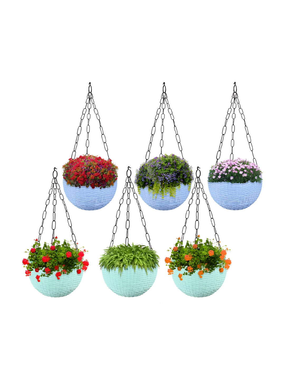 Kuber Industries Marble Euro Green & Blue 6 Pieces Textured Hanging Planters