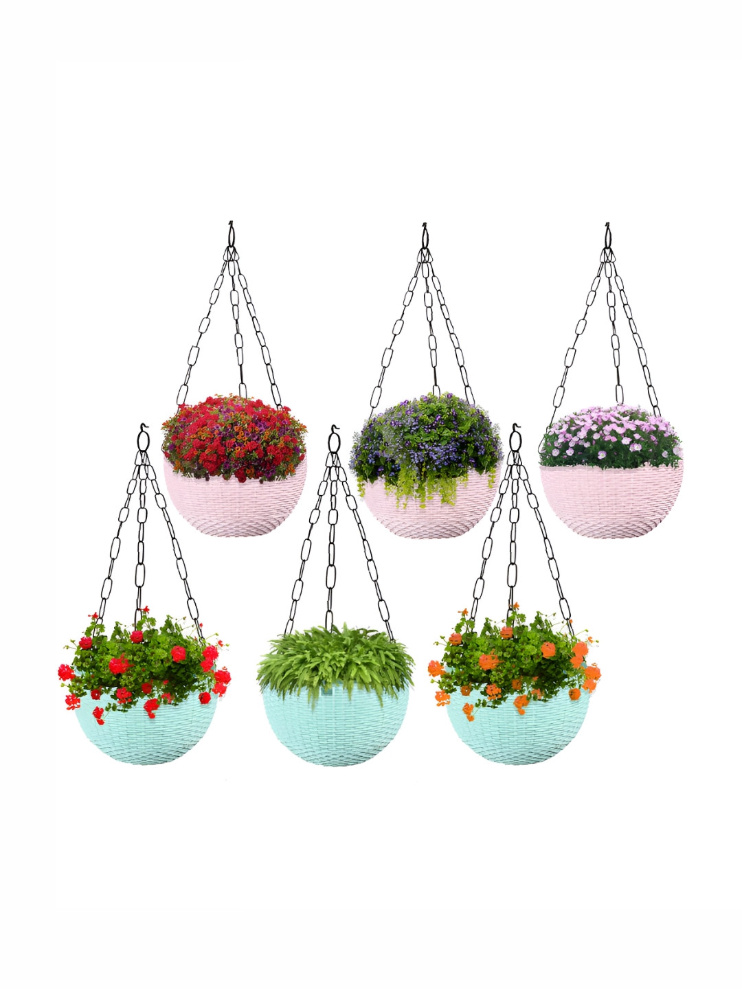 Kuber Industries Marble Euro Green 6 Pieces Textured Hanging Planters