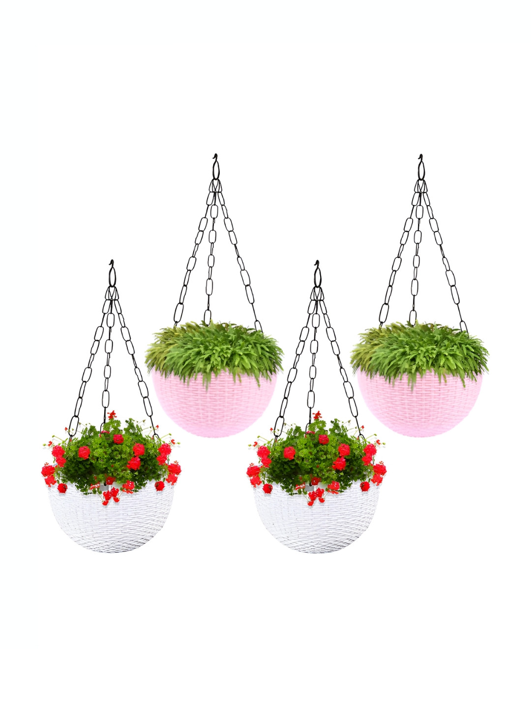 Kuber Industries 4 Pieces Marble Euro White & Pink Textured Hanging Planters