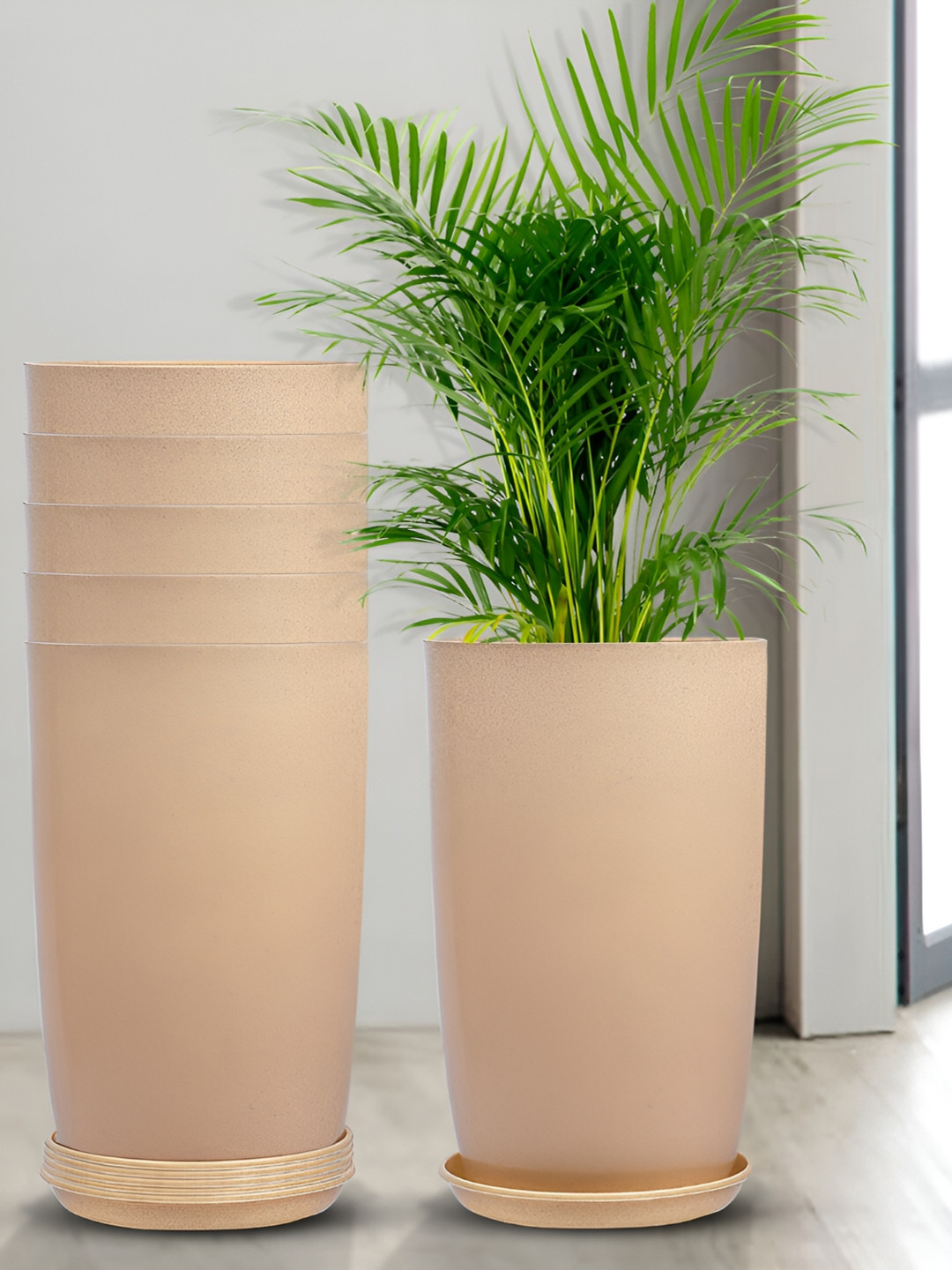 Kuber Industries Marble Emerald Beige 6 Pieces Planters with Tray