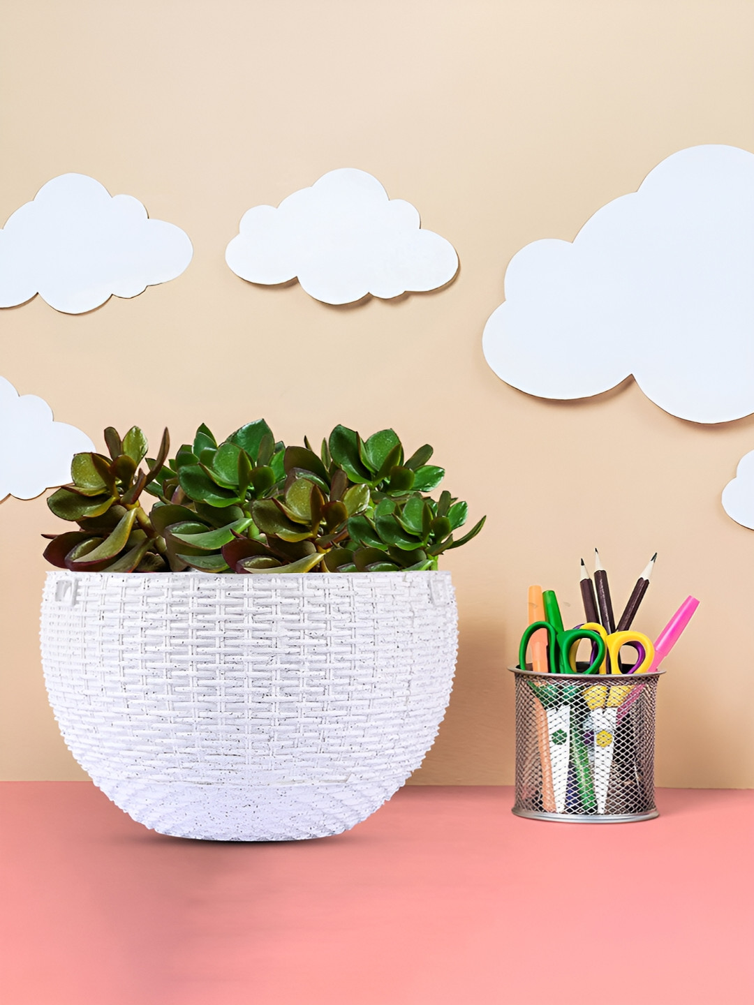 Kuber Industries Marble Euro 12 Pieces White & Sea Green Textured Hanging Planters