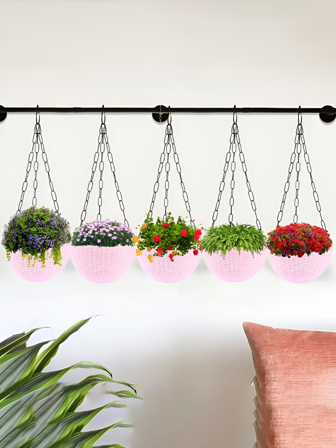 Kuber Industries Marble Euro Pink 5 Pieces Textured Hanging Planters