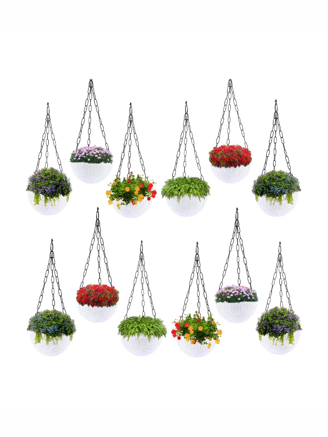 Kuber Industries Marble Euro 12 Pieces White Textured Hanging Planters